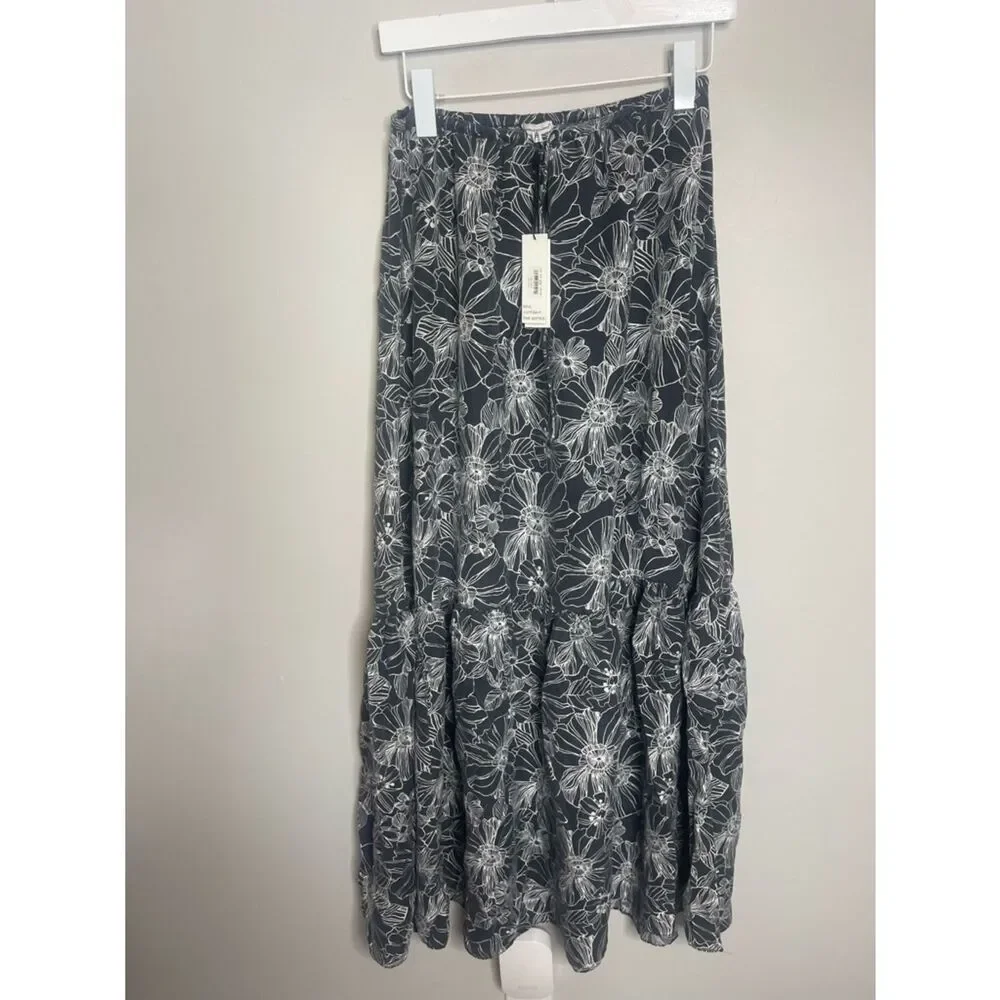 $178 Unsubscribed silk black floral maxi dress NWT XS